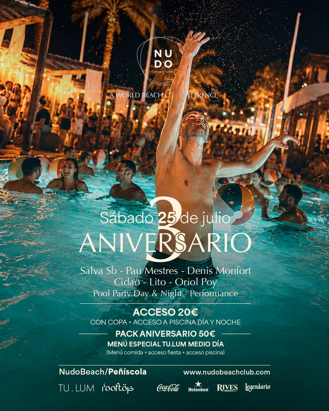 3rd Anniversary poster — Nudo Beach Peñíscola, Saturday 25 July 2026